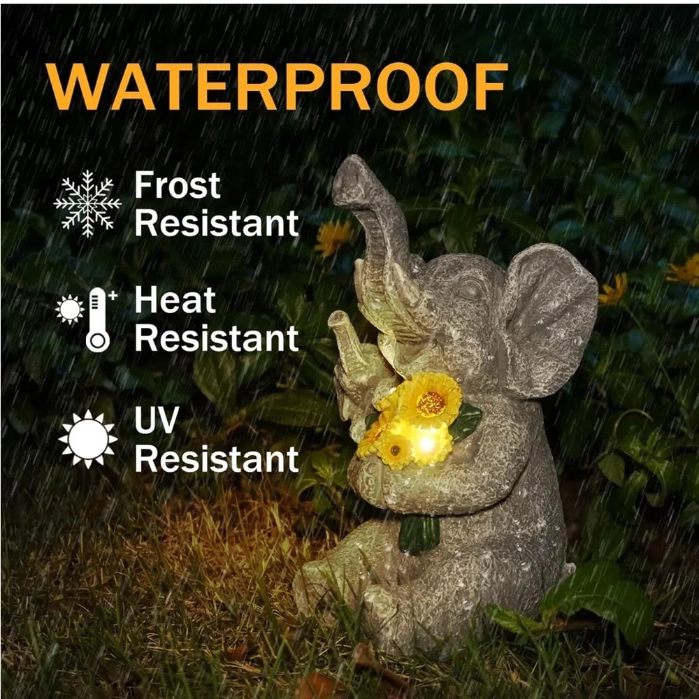 Elephant and Sunflower Figurine with Lights, Outdoor Decorations for Yard, patio